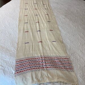 Cream Silk Scarf with Red and Purple Accents -hand made in Assam, India